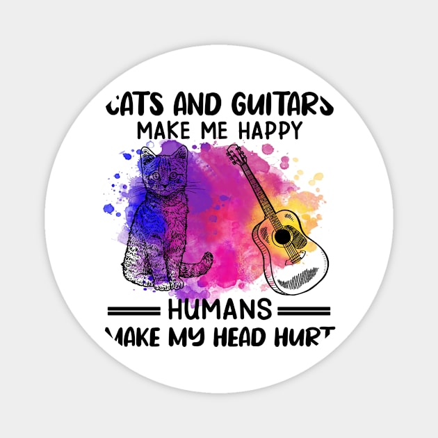 Cats And Guitars Make Me Happy Humans Make My Head Hurt Magnet by Jenna Lyannion